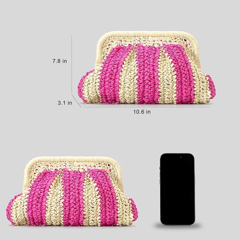 Straw Clutch Bag Cloud Dumpling Shape Crossbody S… - image 6